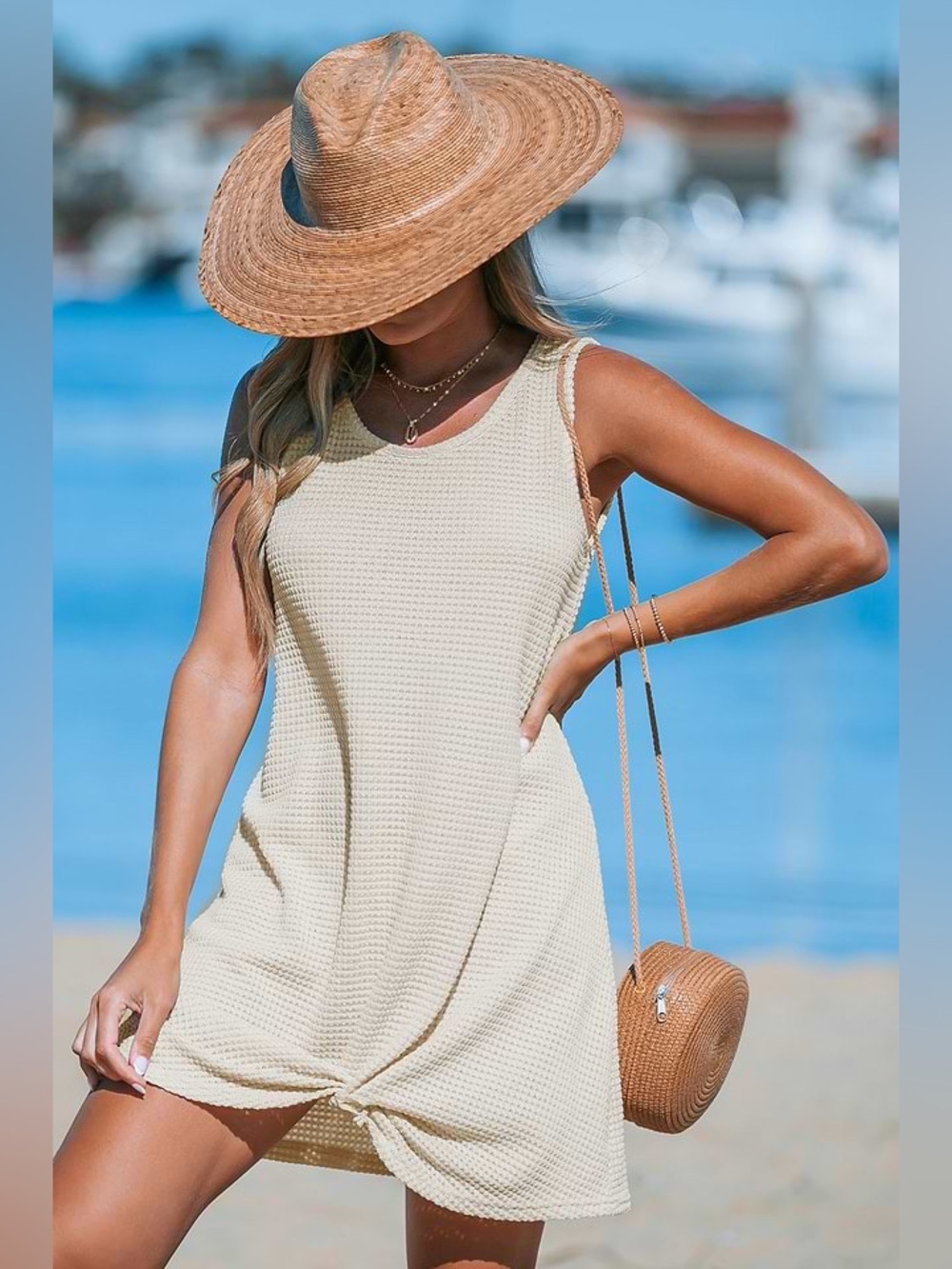 New with tags Cupshe Beige Waffle Knit Hem Twist Cover-Up Swim Women’s Large